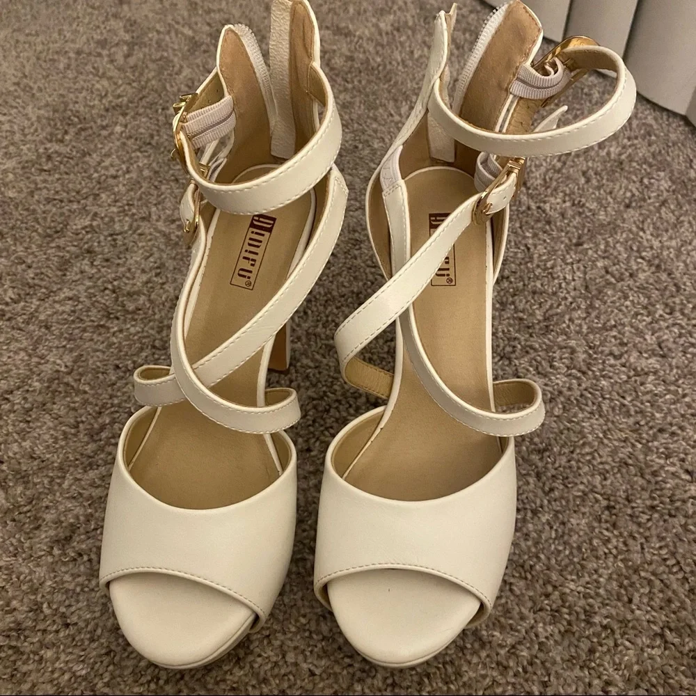 Crisscross Straps Peep Toe Platform High Heels Size 7.5 - Picture 5 of 7
